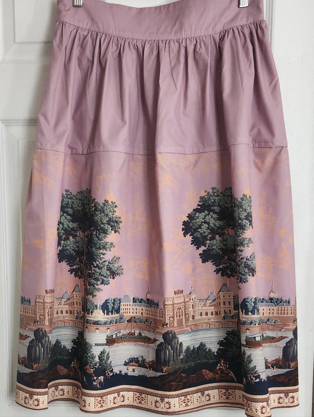SHEIN Mauve Midi Skirt With Beautiful Colorful Panoramic Print